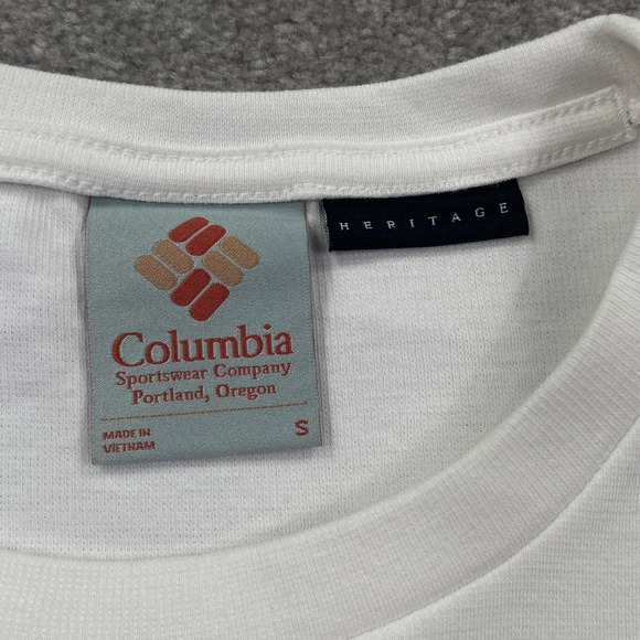 Columbia Sportswear Mens White Heritage T Shirt Size S Graphic Logo Tee - Picture 4 of 13